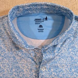 Johnnie-O Performance Mens Blue Floral Daisy Polo Shirt Short Sleeve UPF50 M AOP